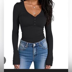 Prettywear, long sleeve Henley, v-neck, tight, fitted slim, top, NWT, size small
